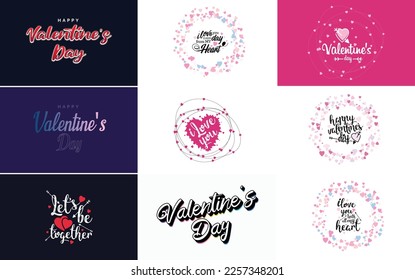 Happy Valentine's Day greeting background in papercut realistic style paper clouds. flying realistic heart on string; pink banner party invitation template; calligraphy words text sign on copy space