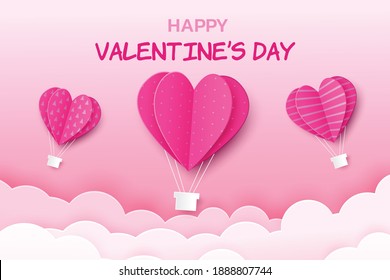 Happy valentine's day greeting banner in papercut realistic style