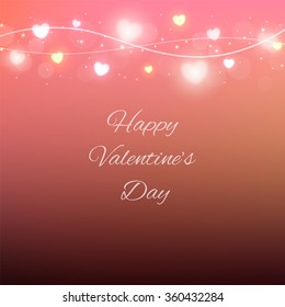 Happy Valentine's Day greeting banner. Vector illustration. Happy Valentine's Day greeting card template with garland lights.