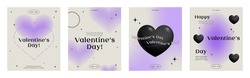 Happy Valentine's Day Greeting Card Set. Gradient, Typography Poster, 3D, Y2k Aesthetic. Social Media Template. Digital Marketing, Sale, Fashion Advertising. Banner, Flyer. Trendy Vector Illustration.