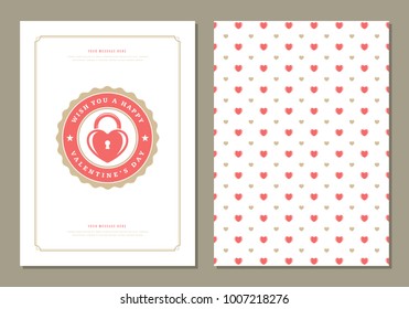 Happy Valentines Day Greeting Card or Poster Vector illustration. Retro typography design and pattern background.