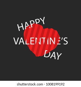 Happy Valentines Day greeting card blank, abstract striped heart divided by chaotic text on a dark background, modern poster in a modern style, banner for a romantic party.