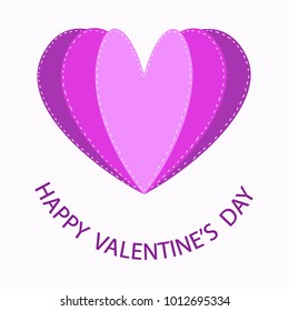 happy valentine's day, greeting card, valentine hearts, vector image, flat style, hearts embroidered with string