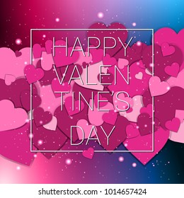Happy Valentines Day Greeting Card Paper Cut Hearts Background Vector Illustration