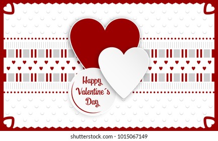 Happy Valentines Day greeting card. Red and white hearts as a symbol of love. Vector illustration.