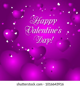 Happy Valentines Day Greeting card vector illustrationwith purple hearts.