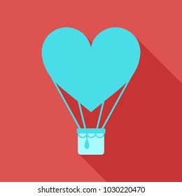 Happy Valentine's Day greeting card with heart shape hot air balloon and handwritten romantic wishes. Vector illustration.