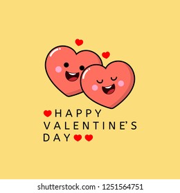 Happy Valentine's Day greeting card with cute hearts cartoon character. Love vector.