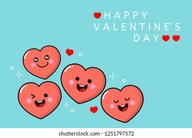 Happy Valentine's Day greeting card with cute hearts cartoon character. Love vector.