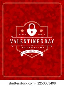 Happy Valentines day Greeting Card and Bokeh Hearts Light Vector Background. Vintage frame and label template.