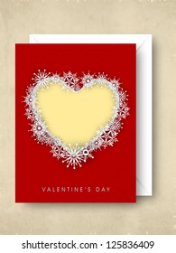 Happy Valentine's Day greeting card, love card or gift card in red color with beautiful decorative heart and white envelope. EPS 10.