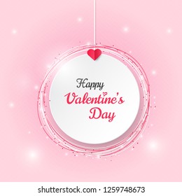 Happy Valentines Day greeting card, white banner with hearts shape in paper cut style. 
