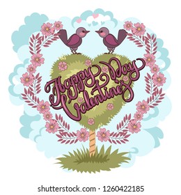 Happy Valentines Day greeting card. bird love card. Retro Style