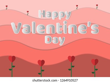 Happy valentine's day greeting card with heart flower on wave background.