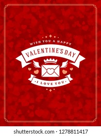 Happy Valentines day Greeting Card and Bokeh Hearts Light Vector Background. Vintage frame and label template.