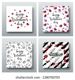 Happy valentine's day greeting card design decorated with heart shapes in different options.