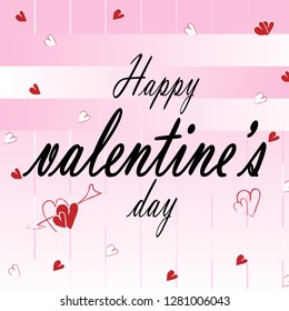 Happy Valentines Day greeting card decorated with red heart shape on white and pink background. 