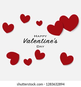 Happy Valentines Day greeting card with black font and red heart on white background. Vector illustration. Wallpaper, invitation, posters and festive banner
