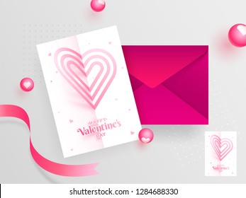 Happy Valentine's Day greeting card design with envelope.