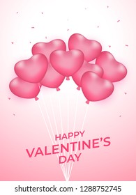 Happy Valentine's Day greeting card design with illustration of heart balloons.