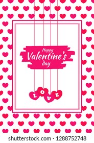 Happy Valentine's Day greeting card design decorated with tiny heart shape in pink color.