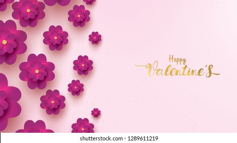 Happy Valentines Day greeting card with pink and purple flower rose. floral background concept suitable for copy space text Wallpaper, flyers, invitation, posters, brochure, banners