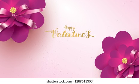Happy Valentines Day greeting card with pink and purple flower rose shape love. floral background concept suitable for copy space text Wallpaper, flyers, invitation, posters, brochure, banners