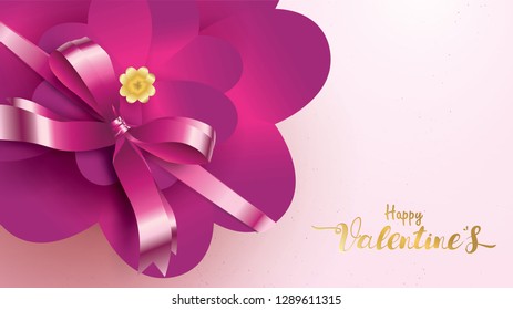 Happy Valentines Day greeting card with pink and purple flower rose shape love. floral background concept suitable for copy space text Wallpaper, flyers, invitation, posters, brochure, banners