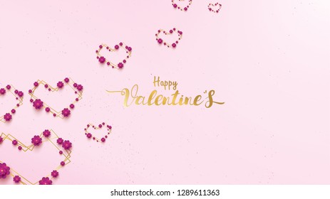 Happy Valentines Day greeting card with pink and purple flower rose. floral background concept with line strip geometric suitable for copy space text , flyers, invitation, posters, brochure, banners