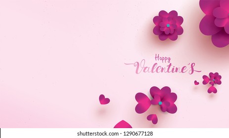 Happy Valentines Day greeting card with pink and purple flower rose. floral background concept suitable for copy space text Wallpaper, flyers, invitation, posters, brochure, banners