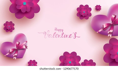 Happy Valentines Day greeting card with pink and purple flower rose. floral background concept suitable for copy space text Wallpaper, flyers, invitation, posters, brochure, banners