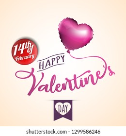 Happy Valentines Day. Greeting card design with photo realistic vector balloon. Vector Eps10.