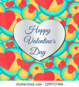 Happy Valentine's Day greeting card template. Blue calligraphy in silver heart color illustration