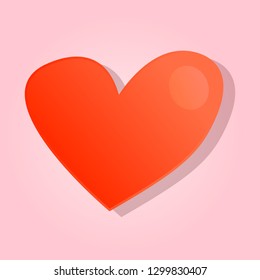 Happy Valentine`s day greeting card cover template. Holiday decoration element. Volumetric red heart on pink background. Vector Illustration.