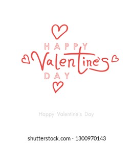 Happy Valentine's Day greeting card. Red calligraphic text with red air hearts. Valentines day holidays typography. Vector illustration