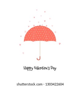 happy valentine's day greeting card design with umbrella and hearts. Love rain.