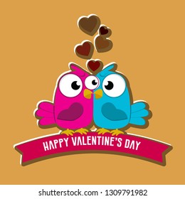 Happy Valentine's day greeting card. Love Birds in paper cut style. A couple of doves in loving. Paper art carve to couple birds, origami concept and Valentine's day idea,  - Vector