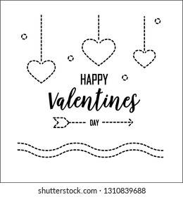 Happy Valentines Day greeting card with dash line. Graphic design and Holiday love concept. Vector illustration