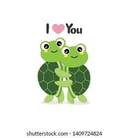 Happy Valentine's Day greeting card with cute turtles.