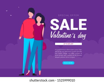 Happy Valentines Day greeting card with young girl with heart shape emotion on pink background. 