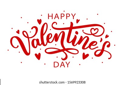 Happy Valentines Day greeting card. Calligraphic design for print cards, banner, poster Hand drawn text lettering for Valentines Day with hearts shape Vector illustration isolated on white background.