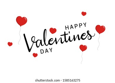 Happy Valentine's  Day greeting card with calligraphy lettering and cute red balloons. -Vector