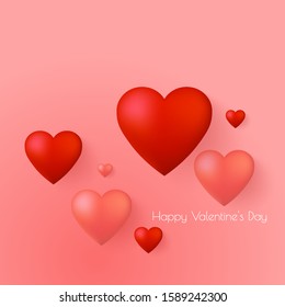 Happy Valentines Day greeting card vector template. Romantic poster with 3d red hearts. Vector illustrtation.