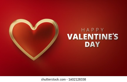 Happy Valentines Day greeting card. Realistic 3d hearts on red background. Love and wedding. Vector illustration