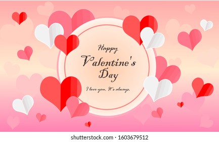 Happy Valentines day greeting card white, red ,pink heart/three color shade background. For Valentine's day, Mother's and birthday greeting card design.