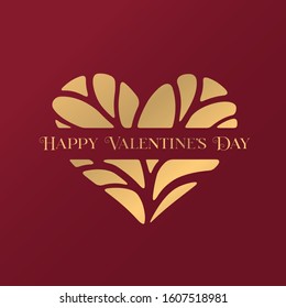 Happy Valentines Day greeting card. Golden typography on dark red background. Vector vintage illustration.