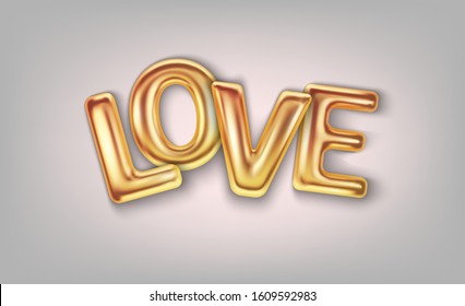 Happy Valentines Day greeting card. Realistic 3d Balloons inscription Love. Love and wedding. Vector illustration