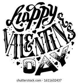 happy Valentine's Day Greeting card vector illustration. The composition is decorated with branches c hearts. Painted brush lettering isolated on white background. 
