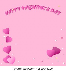 Happy Valentine's Day. Greeting card with hearts, beads and stars.