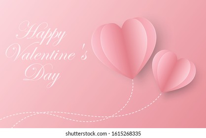 Happy Valentine's Day greeting card design. Two heart pink paper craft hearts with copyspace. vector illustration modern flat design. romantic card messages for girlfriend.